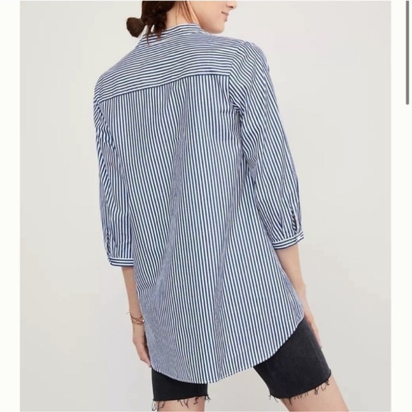 Harshman Derrington Striped Cotton Tunic Top Poplin Size Small Blue/White - Picture 2 of 12